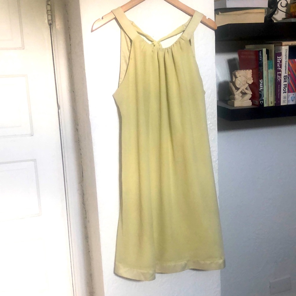 Etam size 12 pastel yellow knee length dress, gauzy w satin details and lining